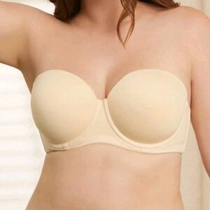 Luvlette Strapless Push-Up Bra – Beige, 36D (80D), Padded Underwire